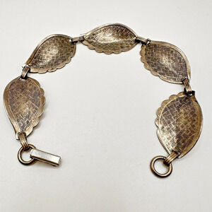 DANECRAFT Sterling Silver Vintage Floral Leaf Chain Bracelet 7.5 inches 10 g‎